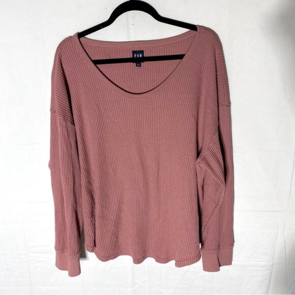 GAP Dusty Rose Waffle Knit Oversized Scoop Neck Long Sleeve Top XL - Picture 16 of 16